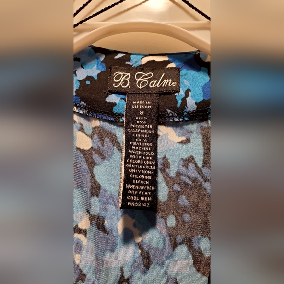 B. Calm Blue/ black/ white patterned cocktail dress, size 8 - Picture 3 of 3